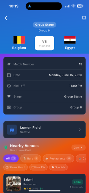 Match detail with venues