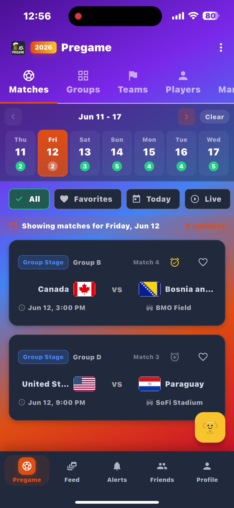 Match schedule with date picker